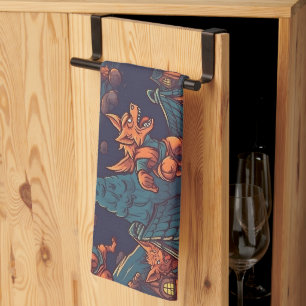 Cute Werewolves Running Around a Village Tea Towel