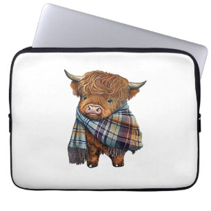 Cute West Highland Cow Baby With Plaid Scarf Wrapp Laptop Sleeve