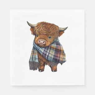 Cute West Highland Cow Baby With Plaid Scarf Wrapp Napkin