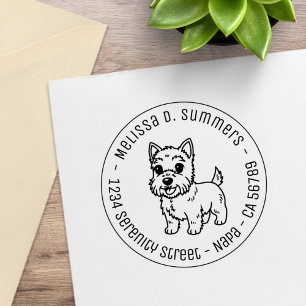 Cute West Highland Terrier Dog Round Address Rubber Stamp