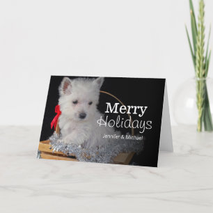 Cute West Highland Terrier in basket Holiday Card