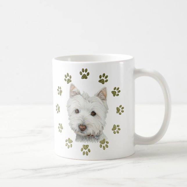 Cute West Highland White Terrier Dog and Paws Coffee Mug (Right)