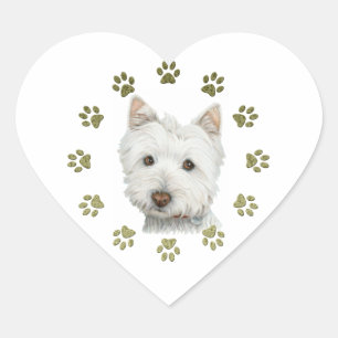 Cute West Highland White Terrier Dog and Paws Heart Sticker