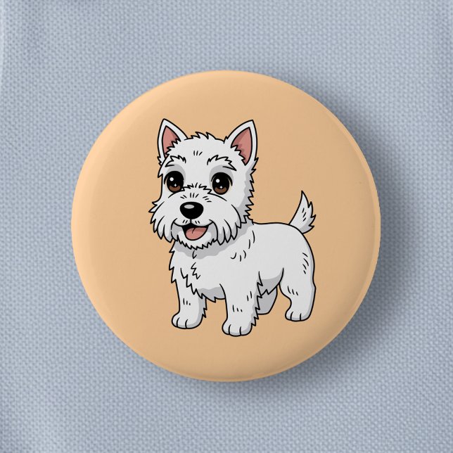 Cute West Highland White Terrier Dog Beige 6 Cm Round Badge (Creator Uploaded)