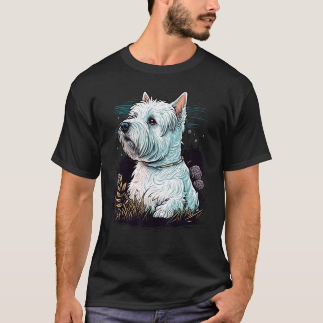 Cute West Highland White Terrier Dog on Westie Lov T-Shirt (Front)