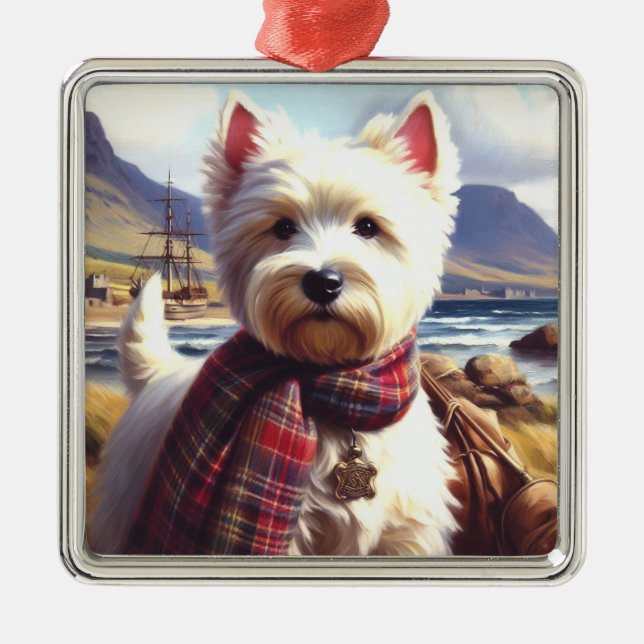 Cute West Highland White Terrier Painting Metal Ornament (Front)