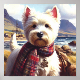 Cute West Highland White Terrier Painting Poster