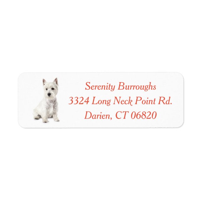 Cute West Highland  White Terrier Puppy Dog Mum Return Address Label (Front)