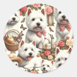 Cute West Highland White Terrier Seamless Classic Round Sticker