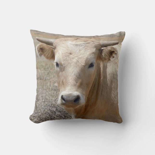 Cute Western Charolais Cow Face Cushion (Front)