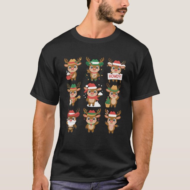 Cute Western Christmas Reindeer Howdy Characters S T-Shirt (Front)