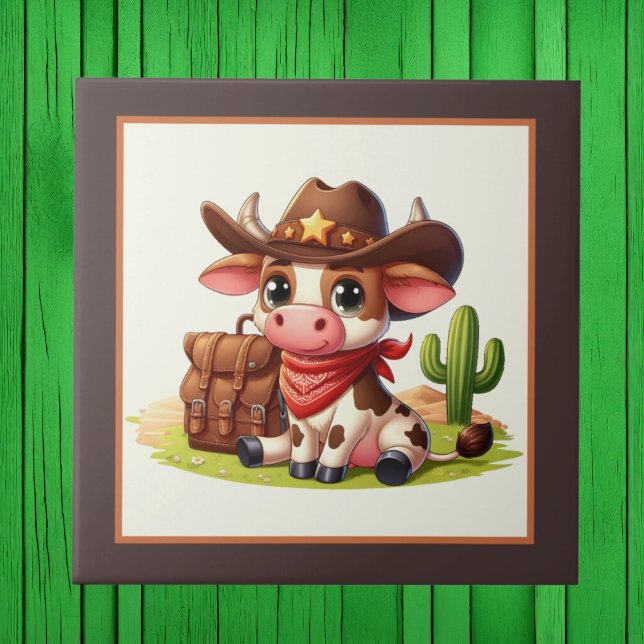 Cute Western cow lovers  Ceramic Tile (Creator Uploaded)