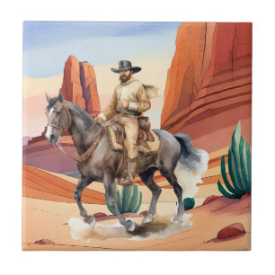 cute Western cowboy desert Ceramic Tile