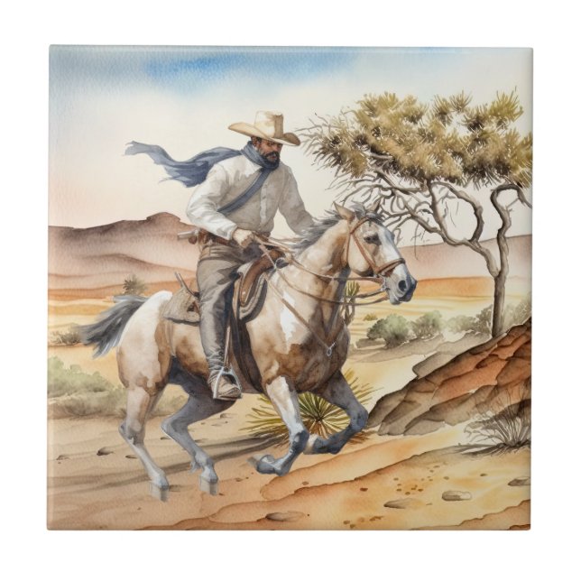 cute Western cowboy desert  Ceramic Tile (Front)