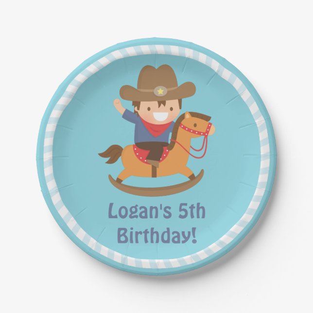 Cute Western Cowboy Kids Birthday Party Supplies Paper Plate (Front)