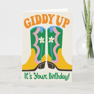 Cute Western Cowgirl Boots Retro Floral Birthday Card