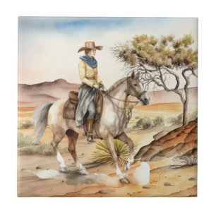 cute Western cowgirl desert Ceramic Tile