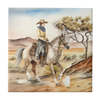 cute Western cowgirl desert  Ceramic Tile