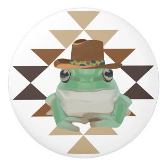 Cute Western Frog With Cowboy Hat Ceramic Knob