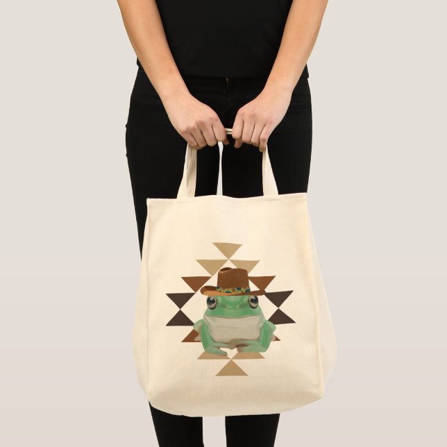 Cute Western Frog With Cowboy Hat Tote Bag (Front (Product))
