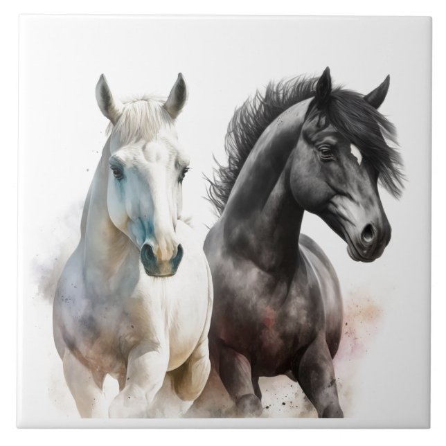 cute Western Horses Country Ceramic Tile (Front)