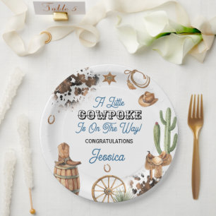 Cute Western Theme Boy Baby Shower Paper Plate
