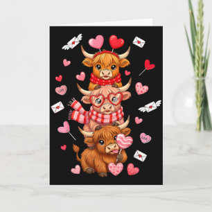 Cute Western Valentine Highland Cows With Hearts Card