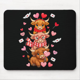 Cute Western Valentine Highland Cows With Hearts Mouse Pad