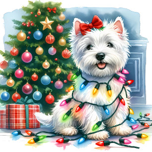 Cute Westie Christmas Tree Lights Holiday Card