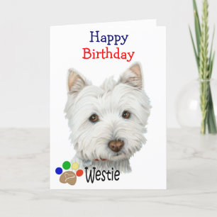 Cute Westie Dog and Paws Art Gifts Card