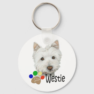 Cute Westie Dog and Paws Art Gifts Key Ring