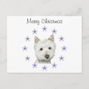 Cute Westie Dog Art and Christmas Snowflakes Holiday Postcard
