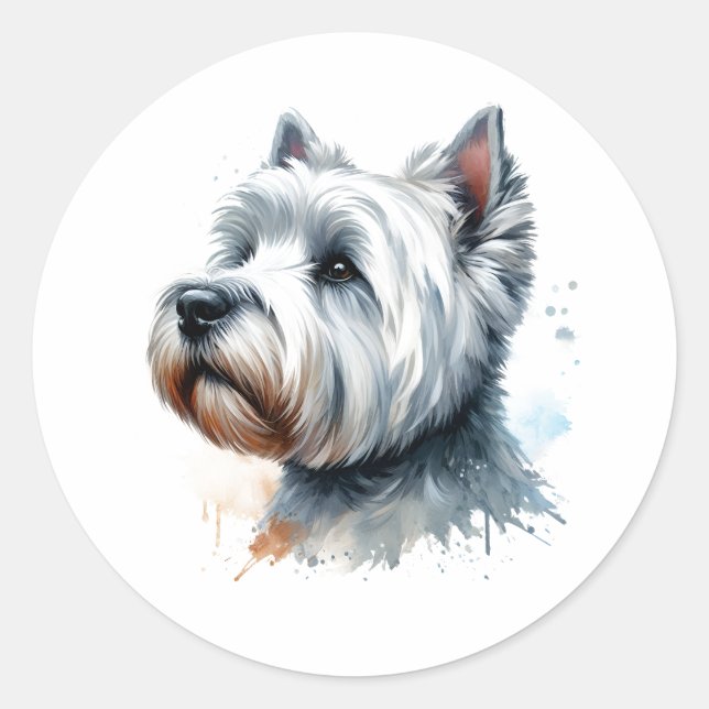 Cute Westie Dog Face Watercolor Art Classic Round Sticker (Front)