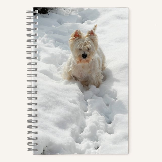 Cute Westie Dog in the Snow Notebook Journal (Front)