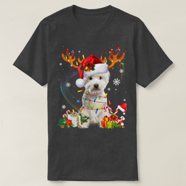 Cute Westie Dog Lights Santa Hat Sweater Xmas Tree (Design Front)