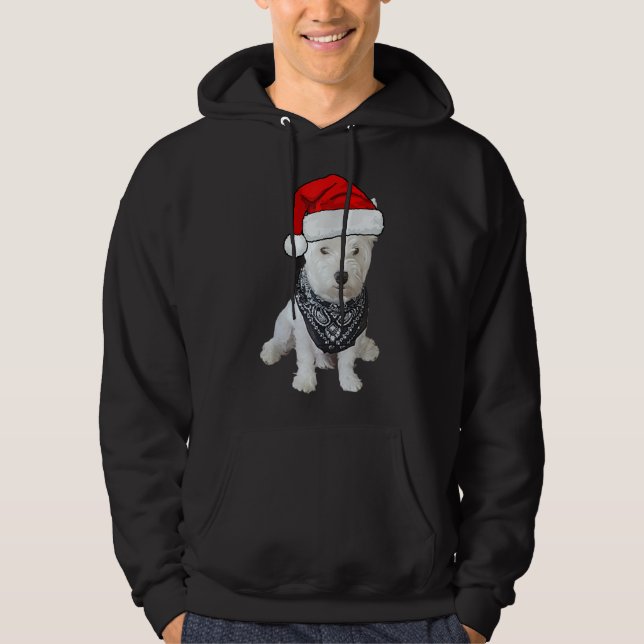 Cute Westie Dog Picture, Xmas hat Hoodie (Front)