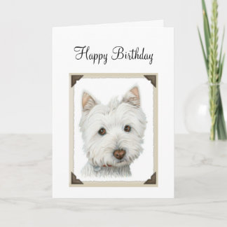 Cute Westie Dog with torn paper edges design Card