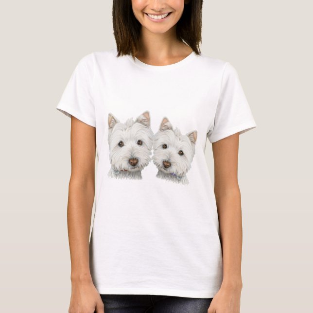 Cute Westie Dogs Ladies T-Shirt (Front)