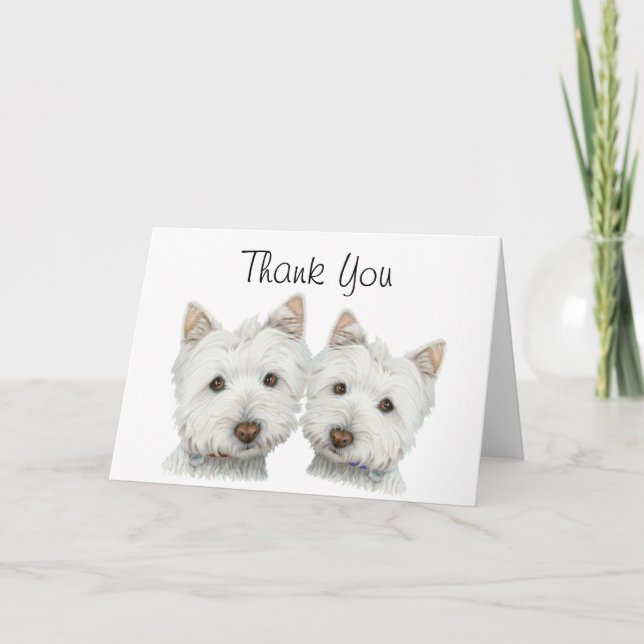 Cute Westie Dogs Thank You Card (Front)
