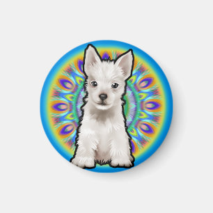 Cute Westie pup psychedelic fridge magnet blues