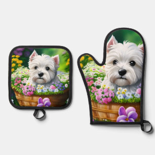 Cute Westie Terrier Oven Mitt & Pot Holder Set