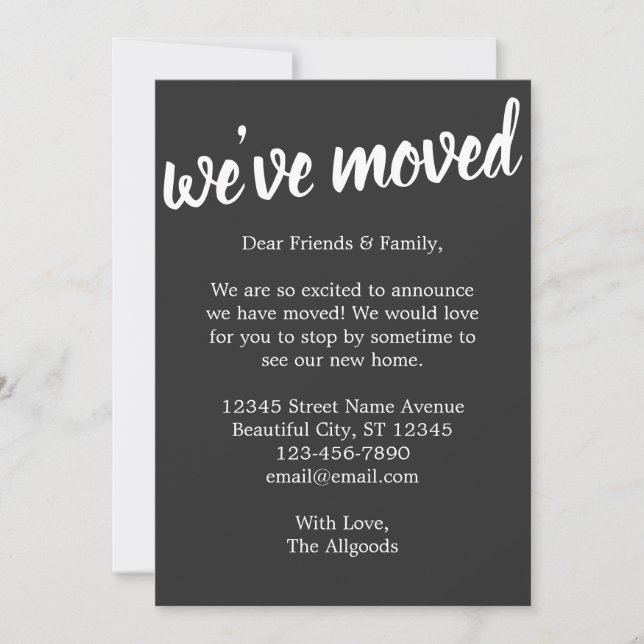 Cute We've Moved House Black Moving Announcement (Front)