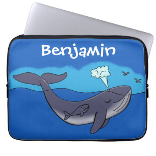 Cute whale and baby cartoon illustration laptop sleeve