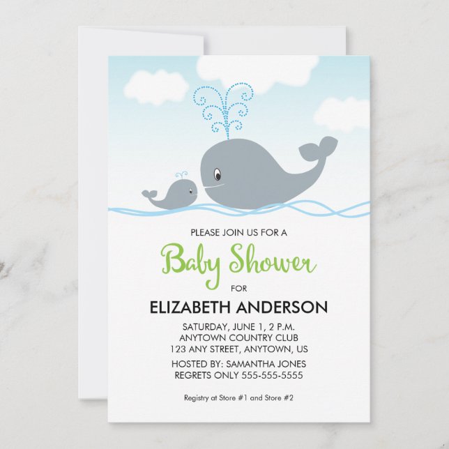 Cute Whale and Baby Whale, Baby Shower Invitation (Front)