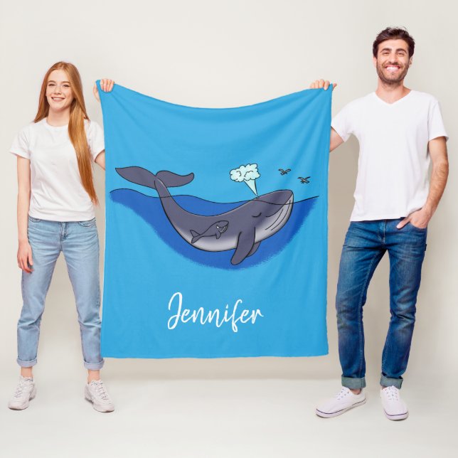 Cute whale and calf cartoon blanket (In Situ)
