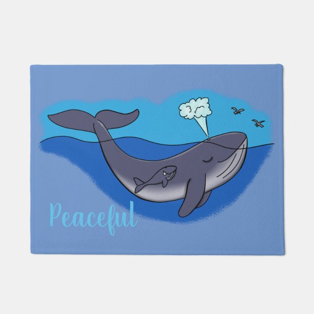 Cute whale and calf cartoon doormat (Front)