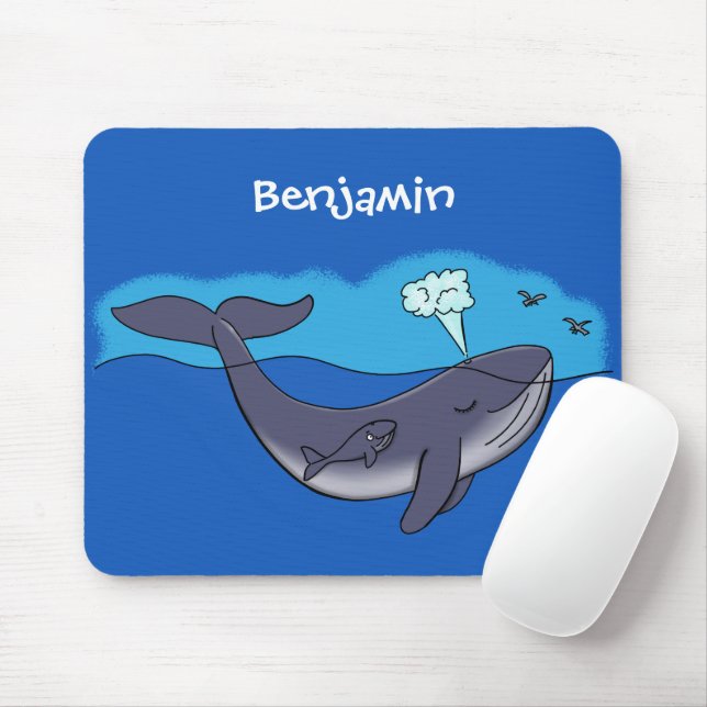 Cute whale and calf cartoon mouse pad (With Mouse)