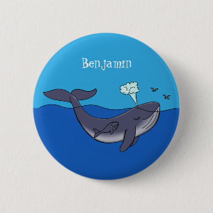 Cute whale and calf whimsical cartoon 6 cm round badge