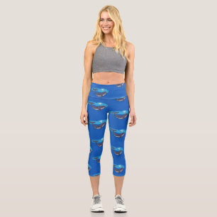 Cute whale and calf whimsical cartoon capri leggings