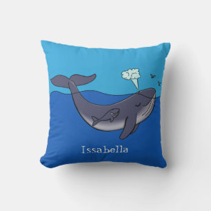 Cute whale and calf whimsical cartoon cushion